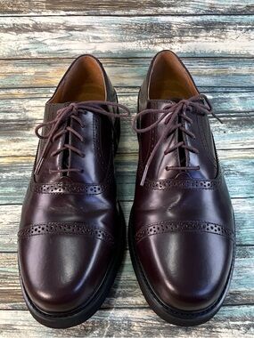 Rockport Oxford Cap Toe Shoe Mens Size 11 Burgundy Leather Brogue Dress Work